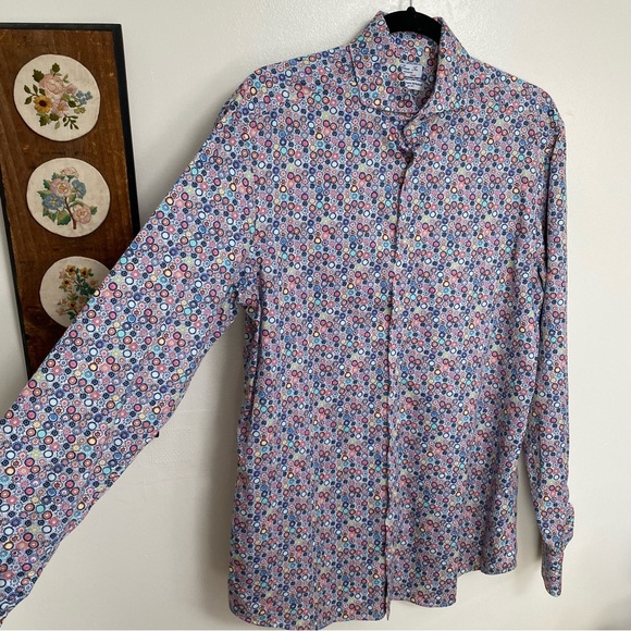 Retro 60s 70s Floral Dress Shirt Made In Italy - Picture 7 of 15